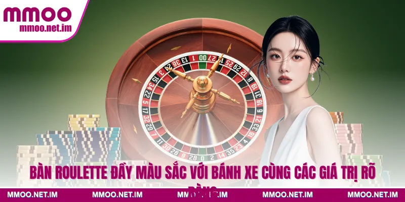 Bàn Roulette đầy màu sắc với bánh xe cùng các giá trị rõ ràng